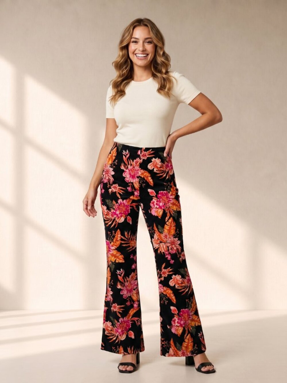 2/$20 SALE No Boundaries Y2K Floral Corduroy Flare Pants High Rise Tropical M - Picture 1 of 10
